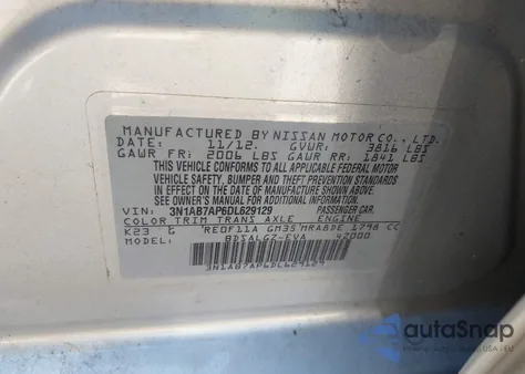 2013 Nissan Sentra Sl из США, поврежденный, VIN 3N1AB7AP6DL629129